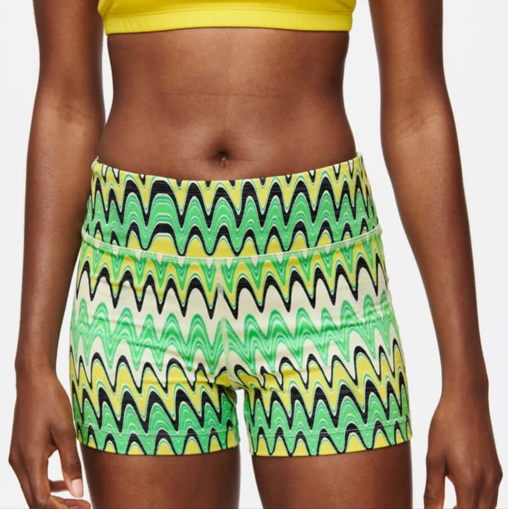 Outdoor Voices Green and Yellow Wave Pattern Shorts
